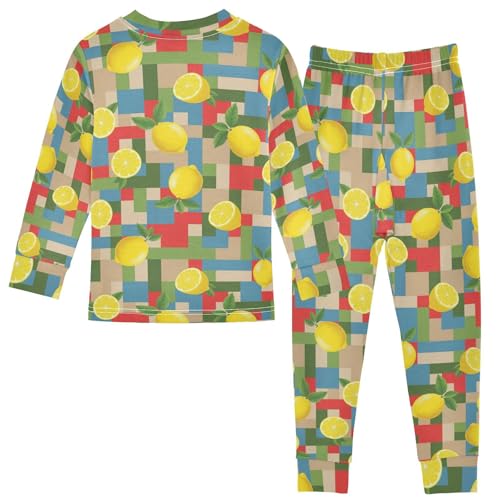 Pajama Sets Long Sleeve Lemon Patchwork Design Bright Soft Comfy Sleepwear 2 Piece PJS 3-8T3