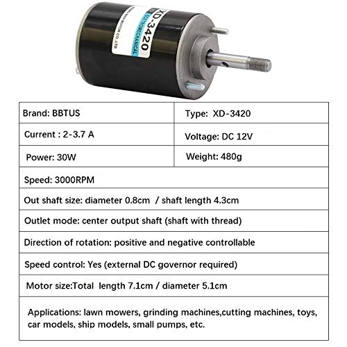 Bbt 12V 30W High Speed Permanent Micro Dc Magnet Motor,30Db Low Noise Reversible Electric Gear Motor For Diy Generator (Dc 12V 3000Rpm) #TOP1