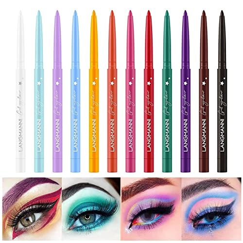 Eyeliner Set, 12 Colors Eyeliner, Matte Eyeliner Set Professional Eye Shadow Set Colorful Eyeliner, Retractable Colorful Gel Eyeliner