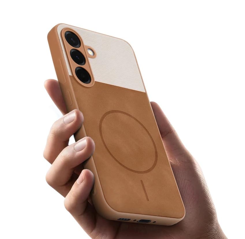 Image of Bintage CASE Mac Safe Design Hard Light Weight Back Case | Soft Border Camera Protect | Dual PU Leather Finish Back Cover Compatible for Samsung Galaxy A36 5G - White & Brown