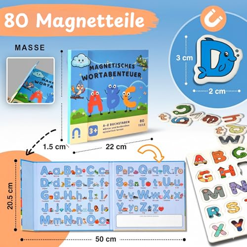 Buchstaben lernen – Magnetisches Lernspiel für Kinder ab 3–7 Jahren – Rechtschreibspiel & Wortschatzspiel – Lesen lernen & erste Wörter bilden – Sprachförderung & Vorschulspiele (Deutsche Version)