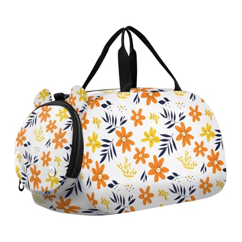 Flowers Branch Orange Kids Travel Duffel Bag for Boys Girls Overnight Weekend Tote Bag with Shoes Compartment for Beach Swim Trip