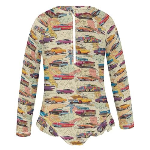Vintage Car Girls Long Sleeve Swimsuit UPF 50+ Rashguard Swimwear One Piece Bathing Suit for 3-12 212202942