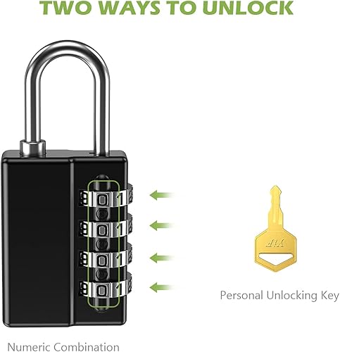 Miniatura 3 de KeeKit Candado de combinación, cerradura de combinación de 4 dígitos con llaves, cerradura de puerta impermeable reajustable para casillero,
