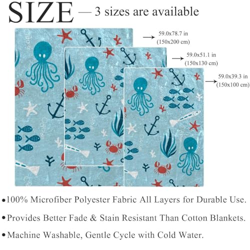 Couverture microfibre chaude jeté de canapé poisson pieuvre pour soirée cocooning