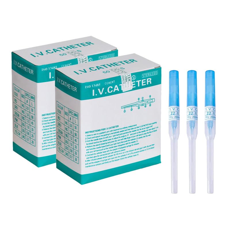 I.V. Catheter Piercing Needles Stainless Steel Body Piercing Needles for Lip Eyebrow Navel Earrings, Blue 22G 100pcs