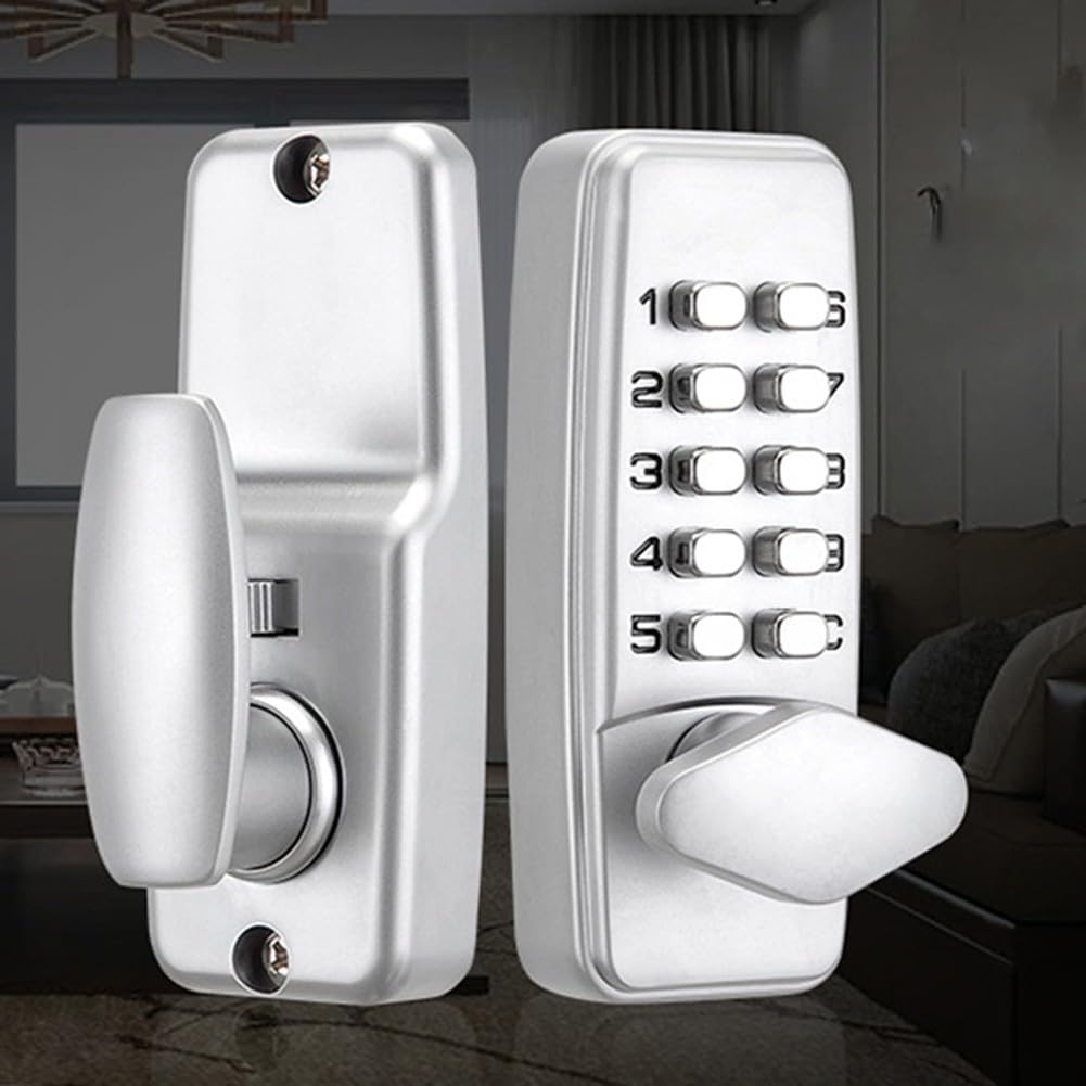 HOHOVYVY - Cerradura mecánica para puerta (aleación de zinc, 107 | Carcasa de aleación de zinc, resistente a la intemperie, acabado plateado, duradero para exteriores