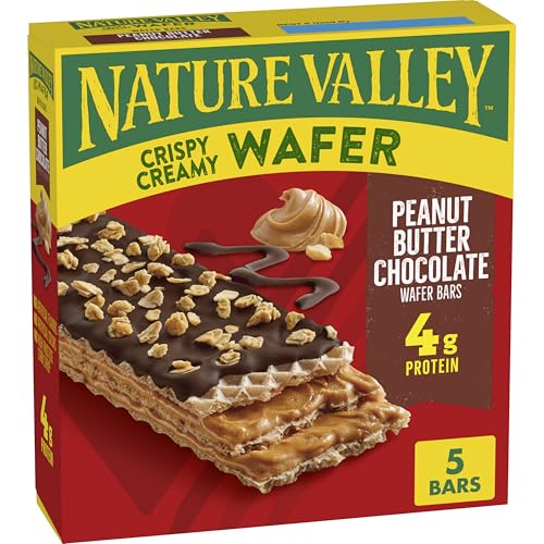 Nature Valley Crispy Creamy Wafer Bars, Peanut Butter Chocolate, 4g Protein, 5 Bars, 6.5 oz