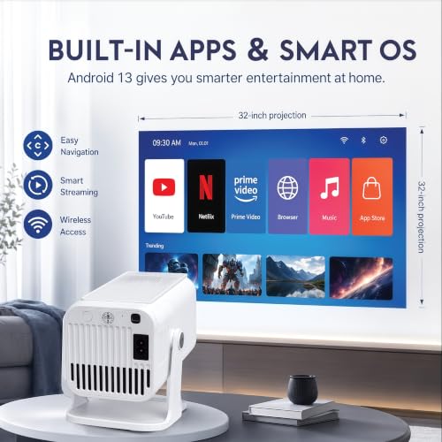 Image of Ailkin Smart Gaming Projector Autofocus Native 1080P, 4K Support, 12000 Lumens Android 14 Smart Projector with WiFi 6 Bluetooth, 4D Keystone, Home Theater Outdoor Movie Projector
