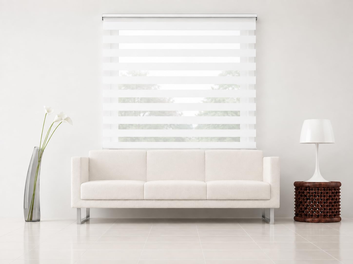 Estoralis Vera | Estor Enrollable Noche y Dia Diseño Moderno | Doble Tejido | Color Blanco | 125 x 180 cm (Ancho/Alto) Tamaño Tela 122 x 175 cm | Estores para Ventanas y Puertas