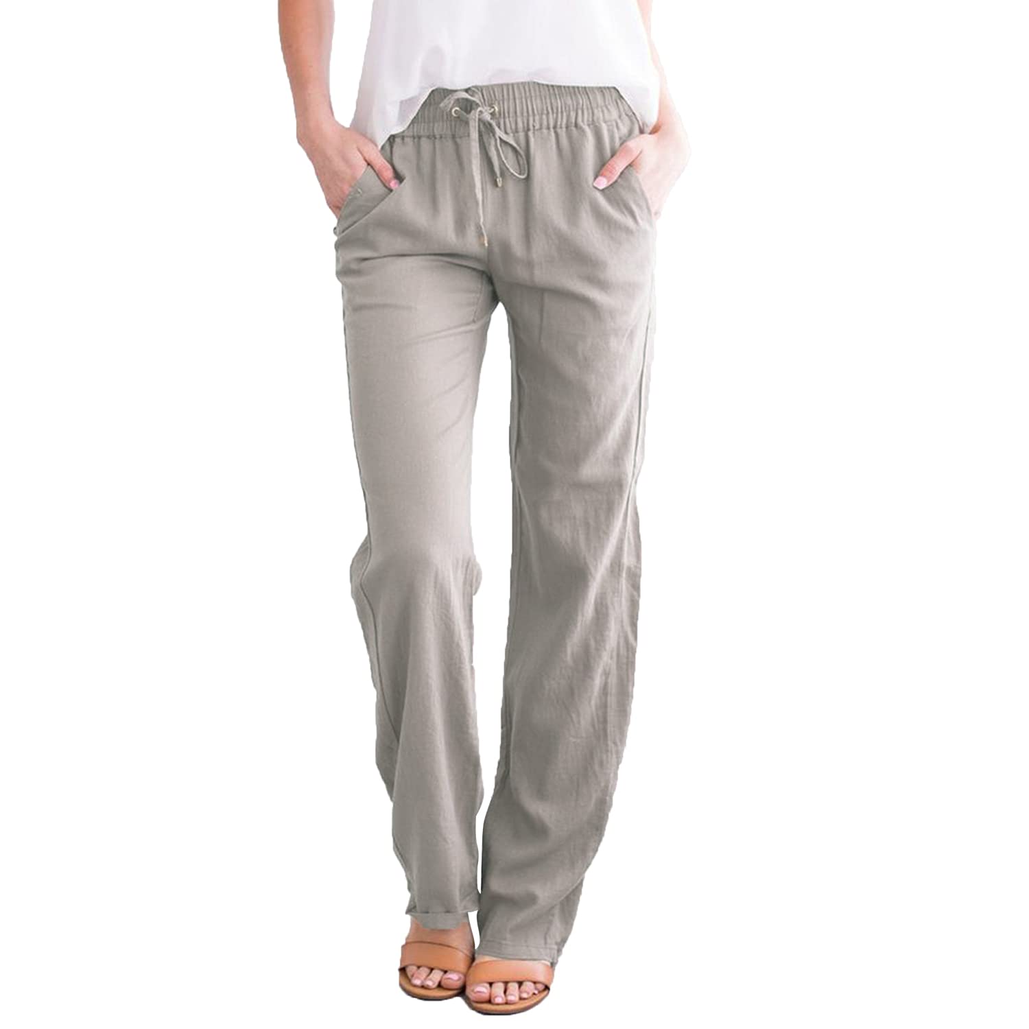 High Waisted Dress Pants for Women Casual Elastic Wide Leg Pants Trousers Fashion Solid Color Drawstring with Pockets