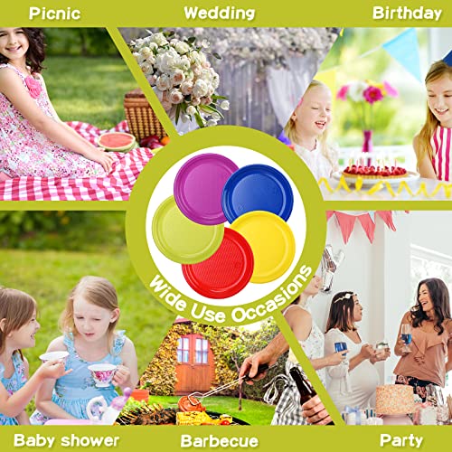 Gerrii 200 Pcs Disposable Plates Round Plastic Dinner Plate Bulks 6" Colorful Party Plate Dessert Plates Solid Color Disposable Plate Salad Plate For Party Graduation Wedding Birthday Picnic, 5 Colors #TOP6
