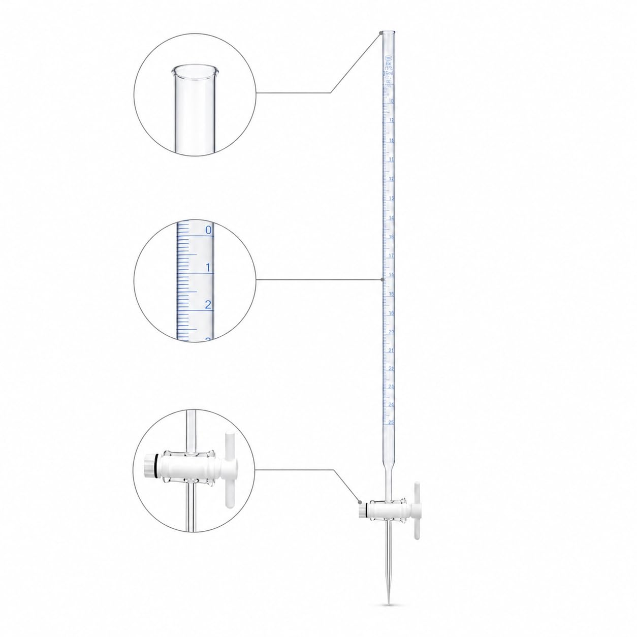 Borokrzemowa Szklana Biureta Kwasowo Zasadowa Zawór PTFE-50mL