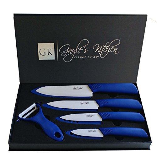 5 Piece Ceramic Knife Set - Royal Blue Handles, White Blades. Includes 3”