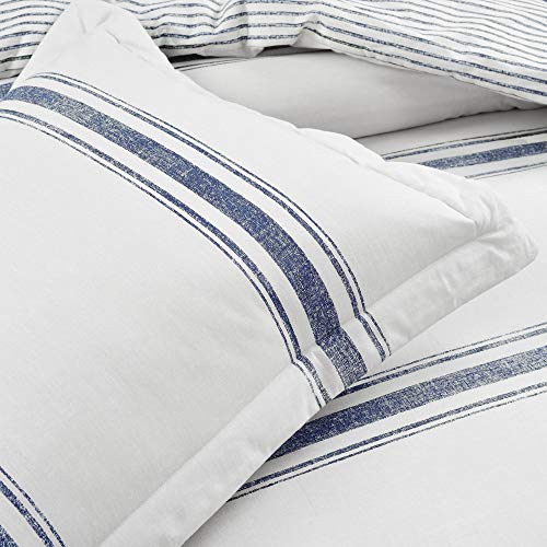 Juego de edredón matrimonial azul marino de 3 piezas con fundas de almohada de rayas 5