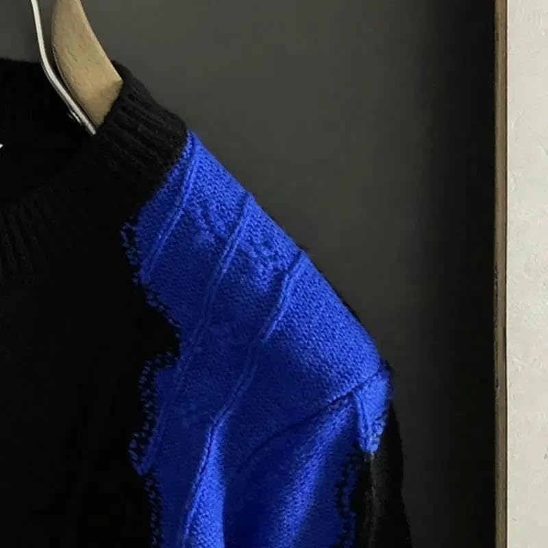 Autumn Winter Round Neck Long Sleeve Contrast r Pullovers Men's Clothing Casual Korean Knitting Tops4