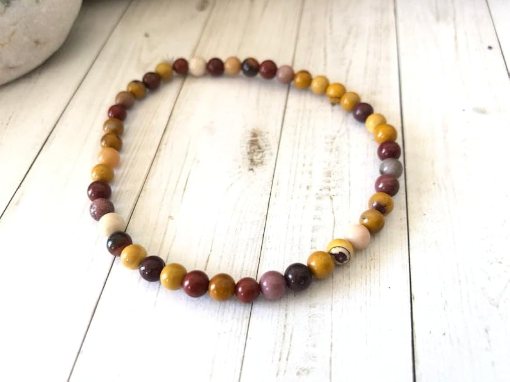 Unisex Natural Mookaite 4mm Stretchable Bracelet