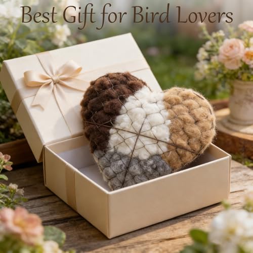 Handmade Fiber Bird Nesting Heart, Alpaca Fiber Bird Nest, Refillable Birds Haven 1 Heart Shape Nest and 3 Bags of Nest Materials, Winter Fowl Gifts Animal Hummingbirds Lovers Home Garden Yard - Image 7