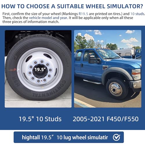 Image of hightall 19.5 Wheel Simulators, 19.5 inch 10 Lug Stainless Steel Hubcaps,Polished Surface,2Pcs Front Wheel /2Pcs Rear Wheel,Bolts On Wheel Cover Set Compatible with Ford 2005-2025 F450 /F550