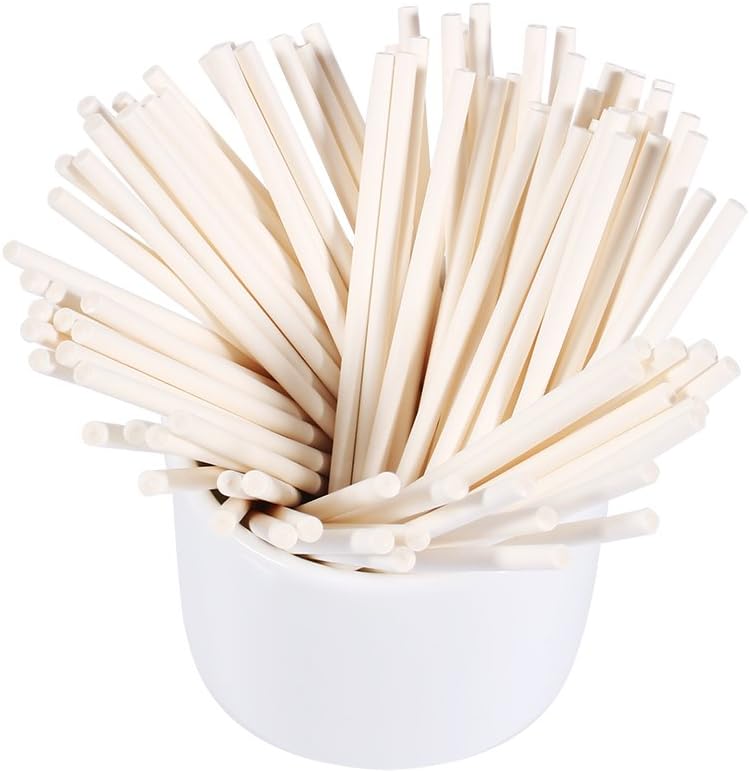 Natudeco 100 Pcs Lollipop Sticks DIY Candy Sticks Cake Pop Sticks Papery Treat Sticks Candy Making Supplies for Fun and Creative Arts Crafts Parties and Events(White)
