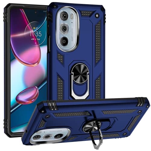 Image of Motorola Moto Edge 30 Pro Back Cover Case | Heavy Duty Hybrid Shockproof Armor Defender Ring Holder Back Cover Case for Motorola Edge 30 Pro (Blue)