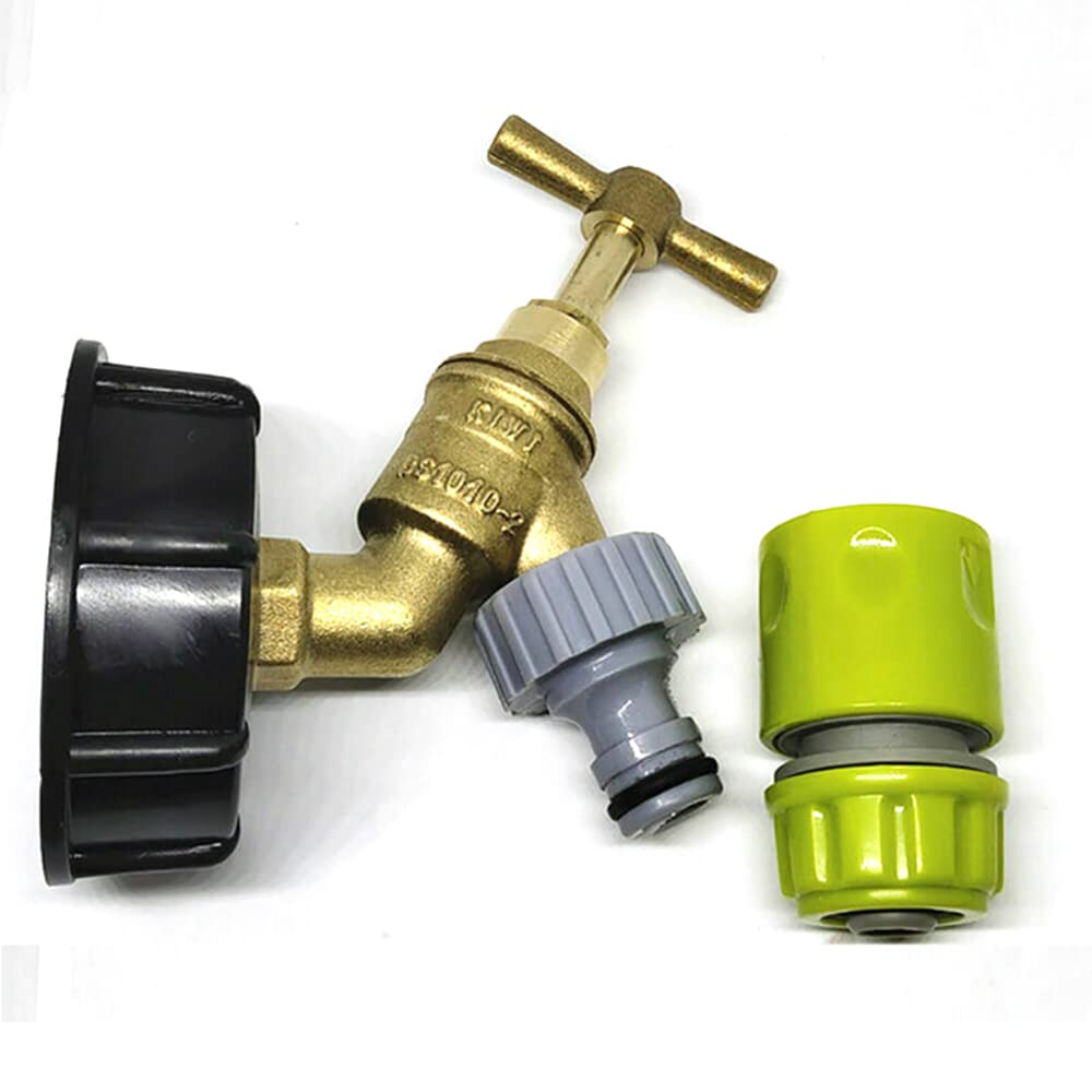 SagaSave 2PCS Brass Garden Tap S60x6 IBC Tank Adapter 1/2" Snap On Connector IBC Tank Cap Outlet Fitting