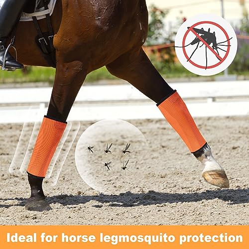 Boots for Horse,4 Set Mesh Shoo Boots for Horses,Horse Boots Reduce Stomping,Hoof Damage and Leg Fatigue (Orange) - Thumbnail 4