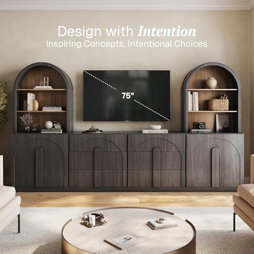Image of BELLEZE Bijou 126 inch Wall Unit 6-Piece Modular TV Stand - Ebony