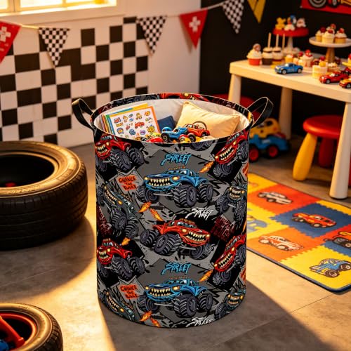 Image of Monster Truck Laundry Hamper,Waterproof Canvas Foldable Baskets,Car Room Decor,Gift Basket(Car)
