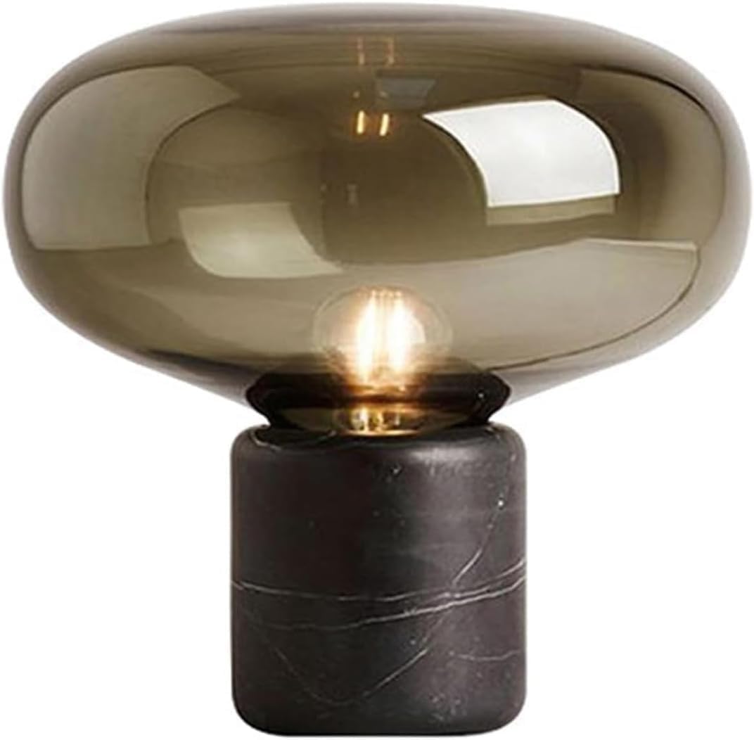 DFAEEKIYO 12.5 Inch Mushroom Table Lamp, E27 Smoke Grey Modern Glass Desk Bedside Nightstand Light Minimalist Accent Shade