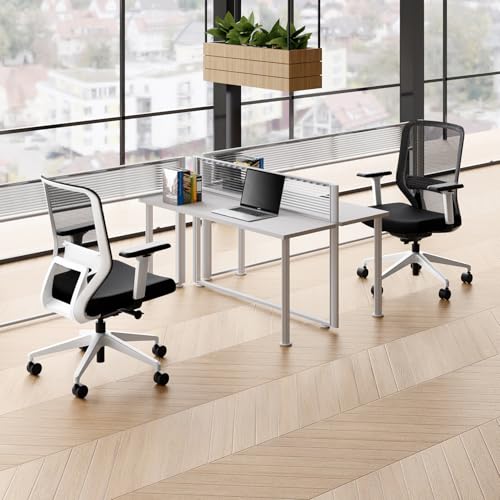 Image of Interio by Godrej Greta 2.0 Mid Back Fabric Ergonomic Chair (Black Ink with White Body, Set of 2) 1-Year Warranty, Adjustable Armrest