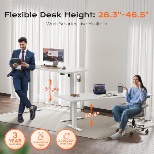Image of Huuger 71 x 30 Large Electric Standing Desk, Height Adjustable Computer Desk, 29.5 inch Deep Desktop, Stand up Gaming Office Table with 2 Hooks, 3 Preset Heights, for Home Office, White