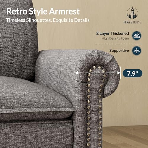Image of HERA'S HOUSE Modular Sectional Sofa and Chair Set for Living Room 3-Piece | Mid-Century Modern 5-Seater Cloud Sofa Set, Dark Grey, Rolled Arms & Nailhead Trim, Wider Seats, Soft Linen Furniture Set