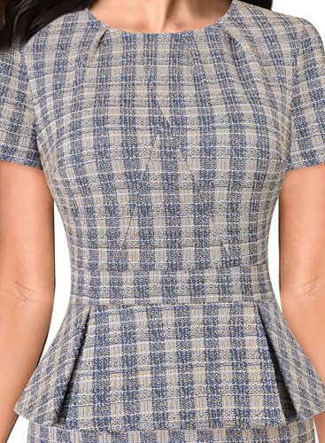 Image of VFSHOW Womens Pleated Crew Neck Peplum Work Business Office Church Bodycon Pencil Sheath Dress