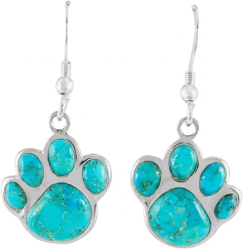 Dog Paw Earrings in Sterling Silver & Genuine Gemstones & Gemstones