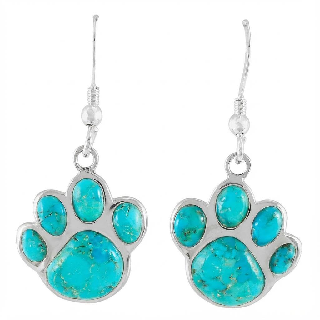 Dog Paw Earrings in Sterling Silver Genuine Gemstones Gemstones