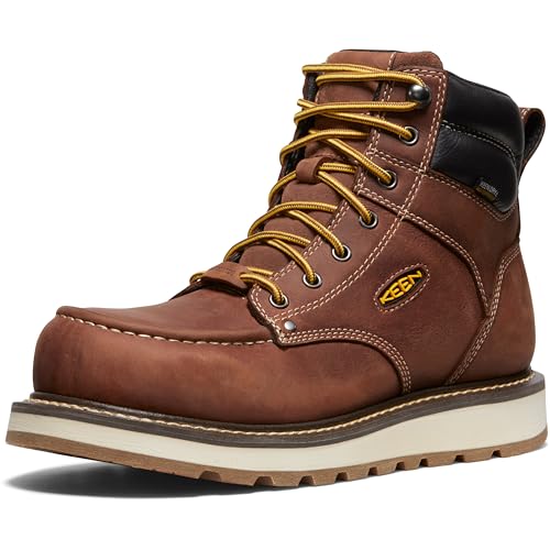 KEEN Utility Men's Cincinnati 6' Composite Toe Waterproof Wedge Work Boots, Tuscan Red/Sandshell, 7.5 Wide US