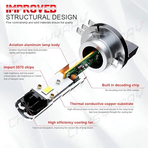 CHUSYYRAY LED Headlight Bulbs Set, H15 High and H7 Low Beam compatible with Ford Kuga MK2 2012 2013 2014 2015 2016 2017 2018,50W 33000LM 6000K,Plug and Play,4-Pack - Image 6