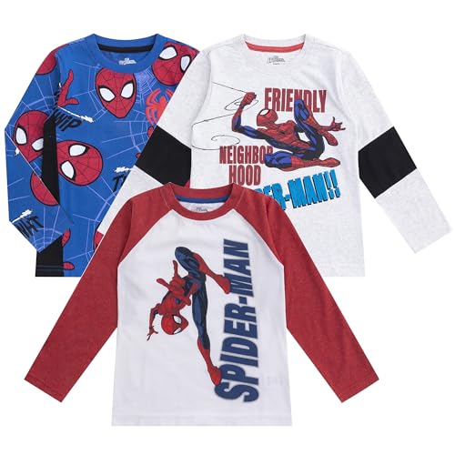 Marvel Spider-Man Boys 3 Pack Long Sleeve Shirt for Toddler and Big Kids