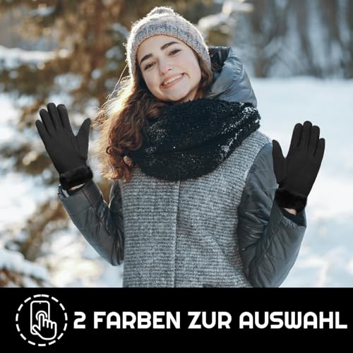 Lvefyti Winterhandschuhe Damen,Touchscreen Reithandschuhe Damen,Dicke Warm Samtfutter Motorrad Handschuhe Fausthandschuhe,Winddicht Winterhandschuhe für Skifahren Radfahren Wandern Laufen(Schwarz)