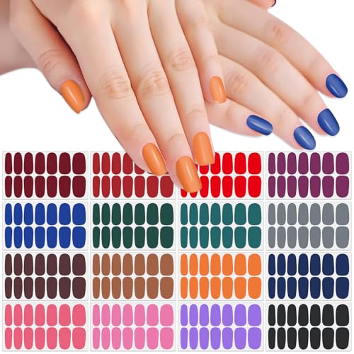 SILPECWEE 16 Sheets Nail Polish Strips Full Nail Wraps for Women Self Adhesive Nail Polish Stickers Gel Nail Strips Nail Sticker Stick on Nails with 1pc Nail File (Dark Color)