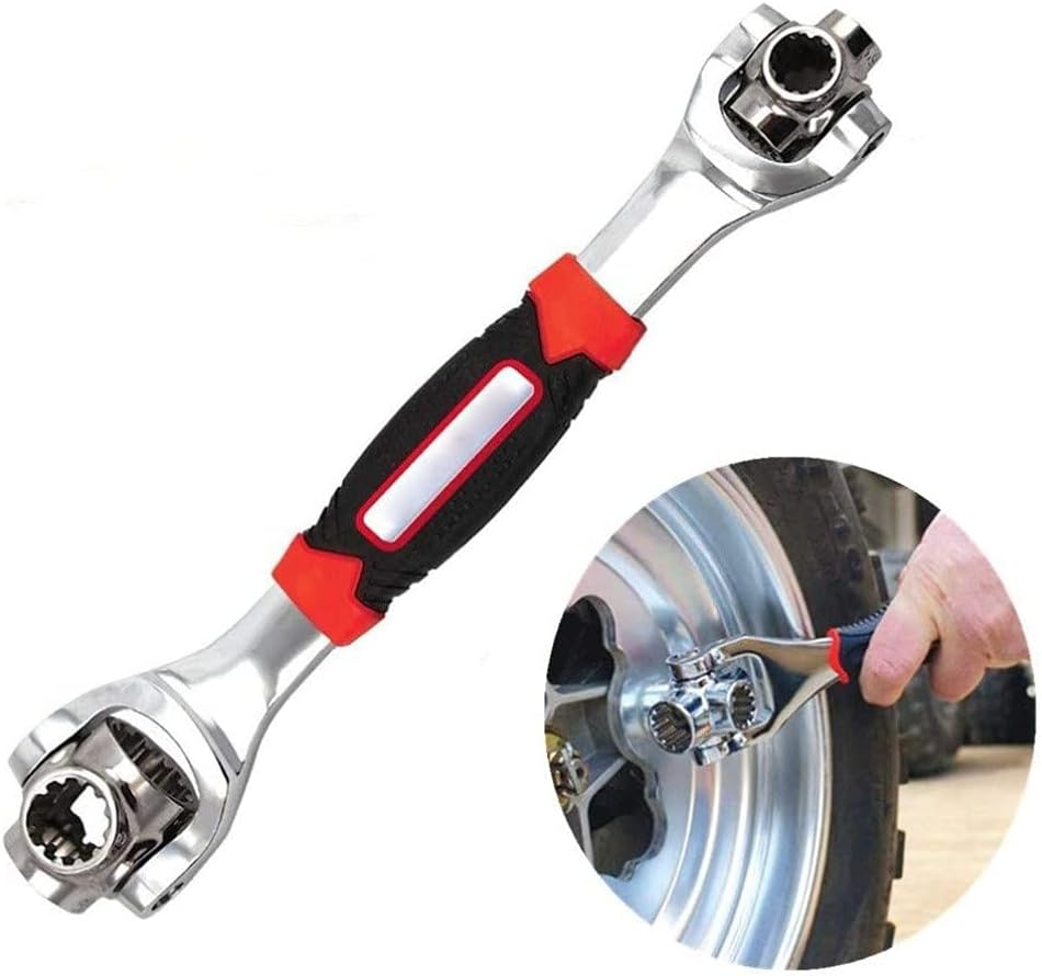 48-in-1 Multifunctional Tiger Multi-Socket Wrench, Multi-angle Dog Bone Wrench with 6 Corners 360-Degree Rotating Head Rubber Handle