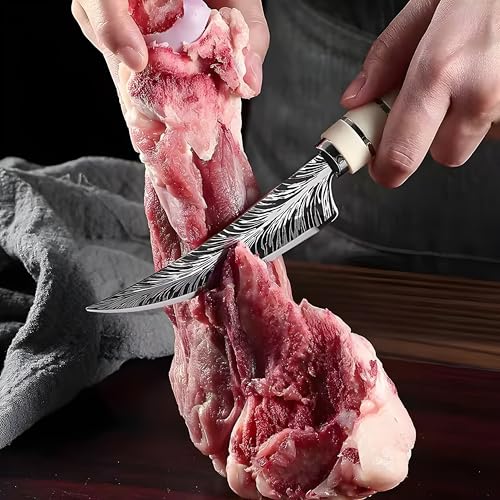 Image of Wizbiz Premium Damascus Style Curved Utility Kitchen Knife | Kitchen Cutting Tool for Meat,Vegetables Compact EDC, Utility Knives for Precision Cutting, Crafting and Gift Use