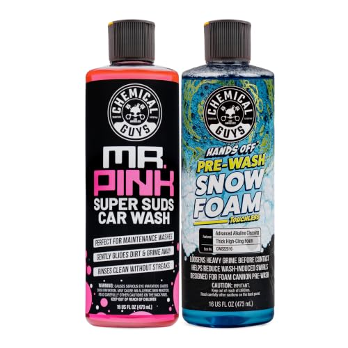 Image of Chemical Guys, Hands Off Touchless Pre-Wash & Mr. Pink Car Wash Soap Kit | Touchless pre-soak lifts dirt and road film, paired with Mr. Pink foaming soap for a safe two-step wash, 16 oz each