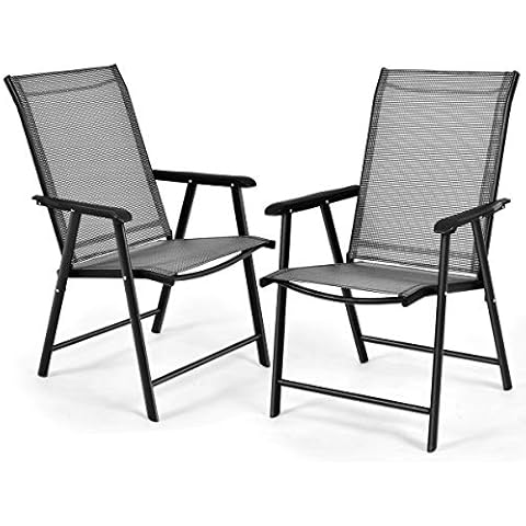 COSTWAY Folding Garden Chairs with Armrests Cover