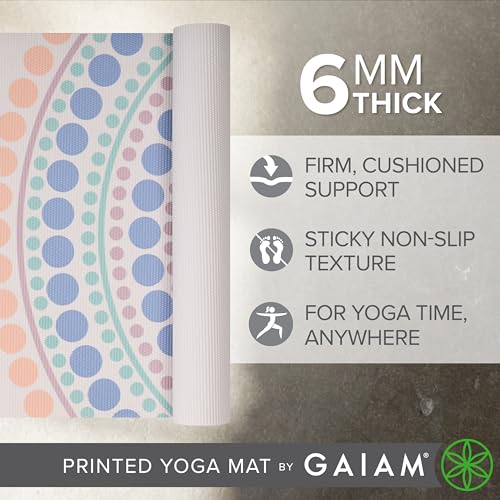 Image of Gaiam Premium Yoga Mat, 6mm Thick Print Mat | Premium 6mm thick cushioning for joint support. Non-slip print design for yoga, Pilates & floor workouts.