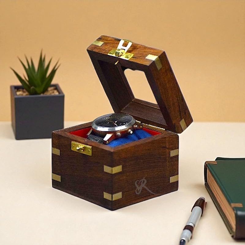 Image of Royal Craft Expertise Single Watch Box for Men - Travel-Friendly Velvet-Lined Watch Display Case | Handmade Dark Indian Rosewood Watch Organizer | Elegant Gift Box for Special Occasions
