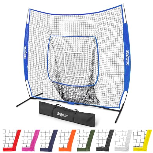 GoSports Team Tone 7 ft x 7 ft Baseball & Softball Practice Hitting & Pitching Net in Team Colors - Royal