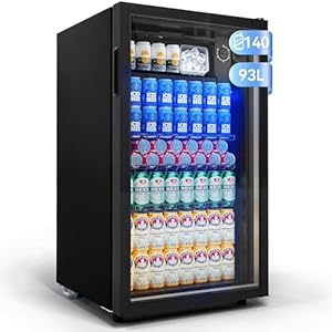 TRIUMPHKEY 93L Getränkekühlschrank, Mini-Kü... für 140 Dosen, mit Glastür kleiner Kühlschrank, LED | 3 Verstellbare Ablageböden für Soda/Bier/Wein | Perfekt für Homebar, Partys, Gastronomie