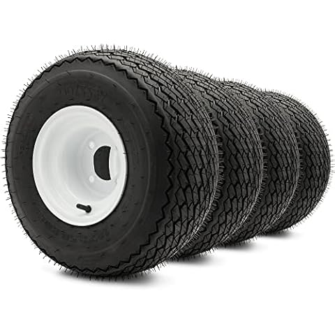 8" Steel Golf Cart Wheels Glossy White and Odyssey Perduro (18/8.5-8) DOT Golf Cart Tires - Set of Four Cover